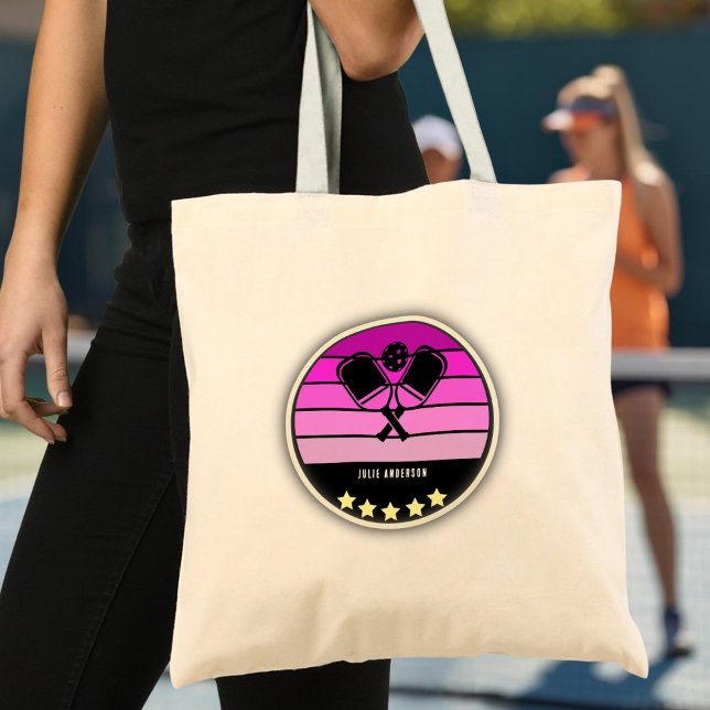 Sac fourre-tout Paddle Pickleball Rose (Pink Pickleball Paddle Tote Bag - custom name)
