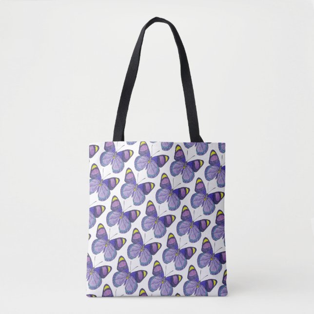 Sac fourre-tout - Papillon violet (motif blanc) (Devant)