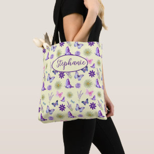 Sac fourre-tout papillons et fleurs violet et jaun