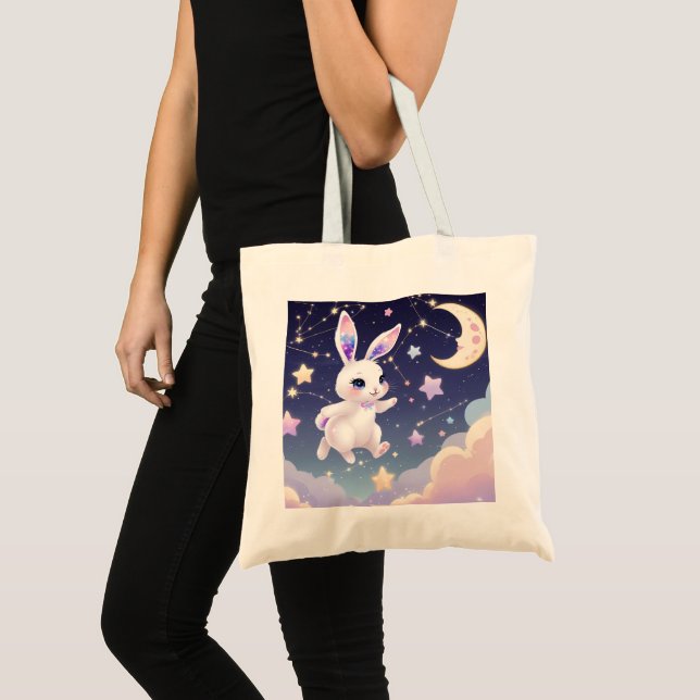 Sac fourre-tout Pastel Bunny – Lapin Kawaii Célest (Devant (produit))