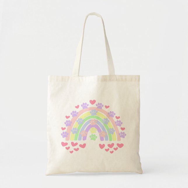 Sac fourre-tout Pastel Rainbow Hearts et Empreinte (Devant)