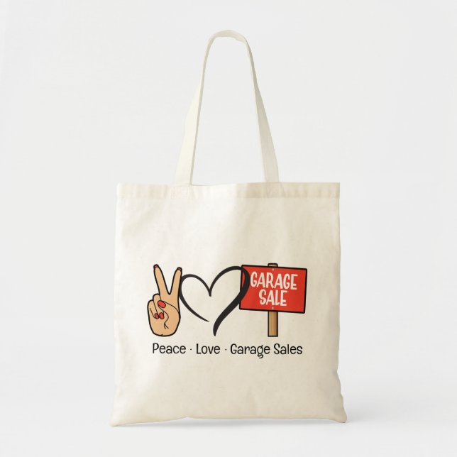 Sac fourre-tout Peace, Love, Ventes de Garage (Devant)