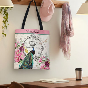 Sac fourre-tout Peacock personnalisé et fleurs pri