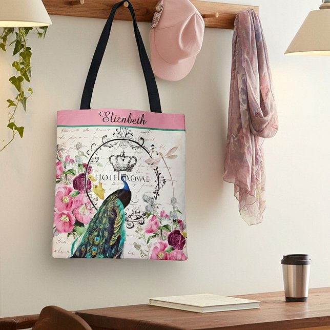 Sac fourre-tout Peacock personnalisé et fleurs pri (Créateur téléchargé)