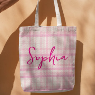 Sac fourre-tout personnalisé à carreaux roses
