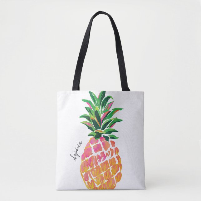 Sac fourre-tout personnalisé à l'ananas aquarelle (Devant)