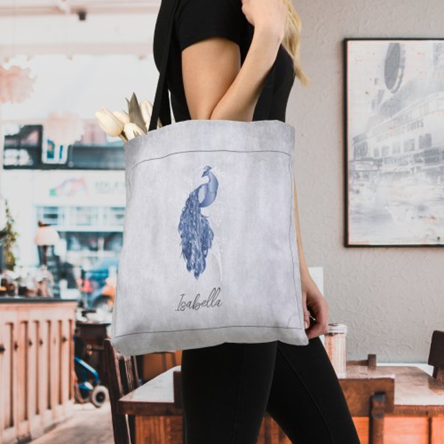 Sac fourre-tout personnalisé Blue Elegant Peacock (Blue Elegant Peacock Personalized Tote Bag)