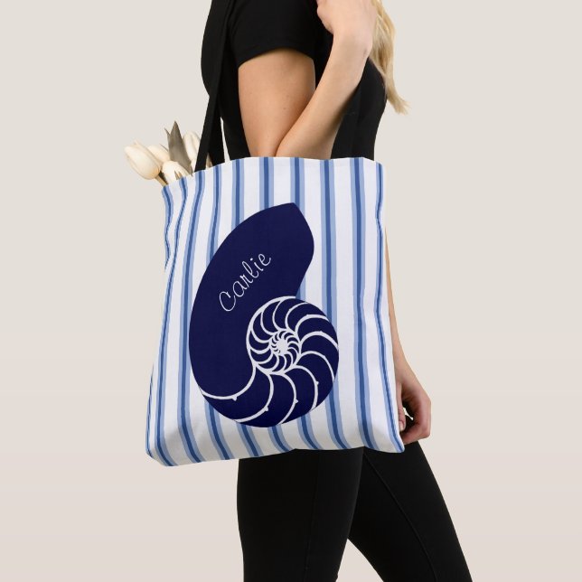 Sac fourre-tout personnalisé Blue Nautilus Shell (De près)