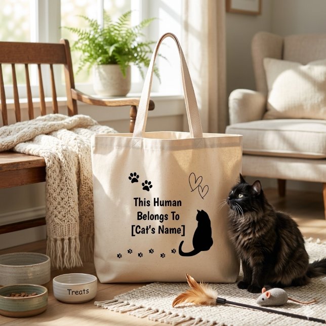 Sac fourre-tout personnalisé chat noir (Personalized tote bag for cat owners)