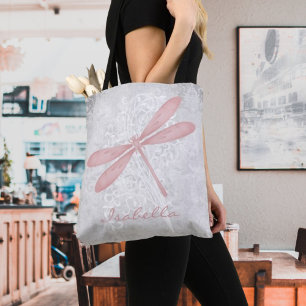 Sac fourre-tout personnalisé de libellules roses