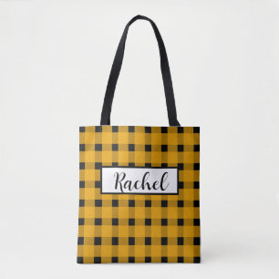 Sac fourre-tout personnalisé En vichy noir jaune