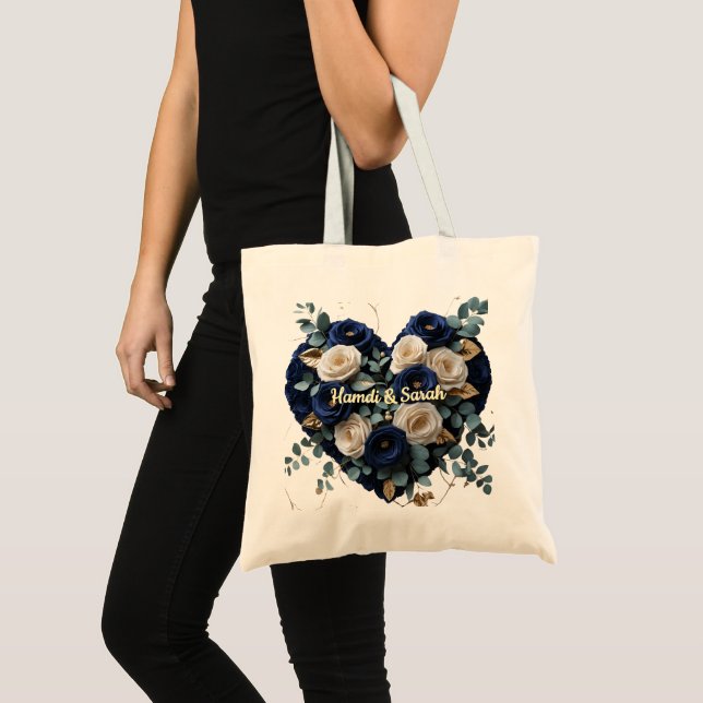 Sac fourre-tout personnalisé Navy or et fleurs mon (Devant (produit))
