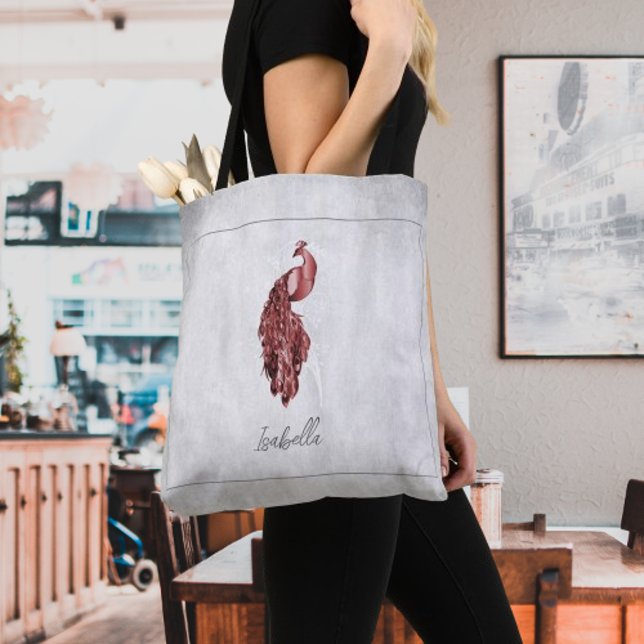 Sac fourre-tout personnalisé Red Elegant Peacock (Red Elegant Peacock Personalized Tote Bag)