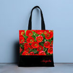 Sac fourre-tout personnalisé Red Tulip<br><div class="desc">Un design si étonnant avec un motif de fleurs de tulipe rouge vif sur un arrière - plan de feuilles verts. Ajoutez votre nom pour une touche personnalisée ou supprimez le texte de votre fourre-tout personnalisé. Conçu pour vous par Evco Studio</div>