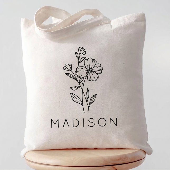 Sac fourre-tout personnalisé rustique avec nom de  (rustic wildflower tote bag for Her, bridal party tote bag gift, bridesmaid proposal gift tote bag)