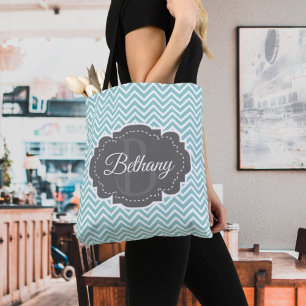 Sac fourre-tout personnalisé turquoise Chevron