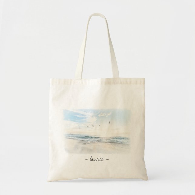 Sac fourre-tout personnalisé Watercolor Ocean Wave (Devant)