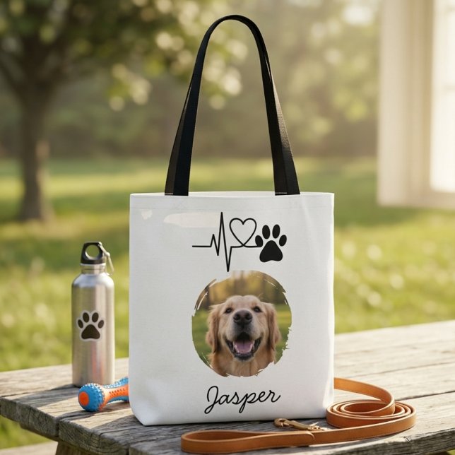 Sac fourre-tout photo d'animal de compagnie – Cade (Dog mom heartbeat tote)