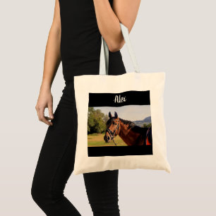 Sac fourre-tout photo et nom personnalisé du cheva