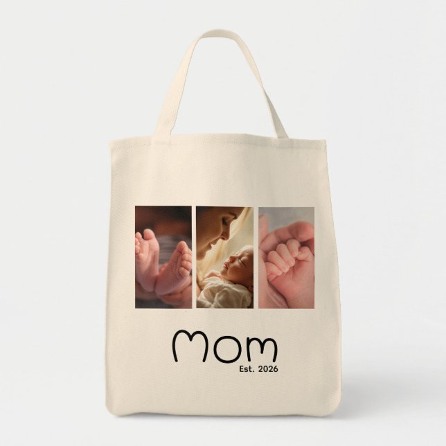 Sac fourre-tout photo Maman établie écriture blanc (Devant)