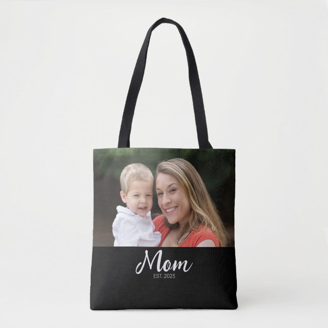 Sac fourre-tout photo noir avec écriture de maman  (Devant)