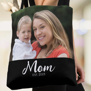 Sac fourre-tout photo noir avec écriture de maman