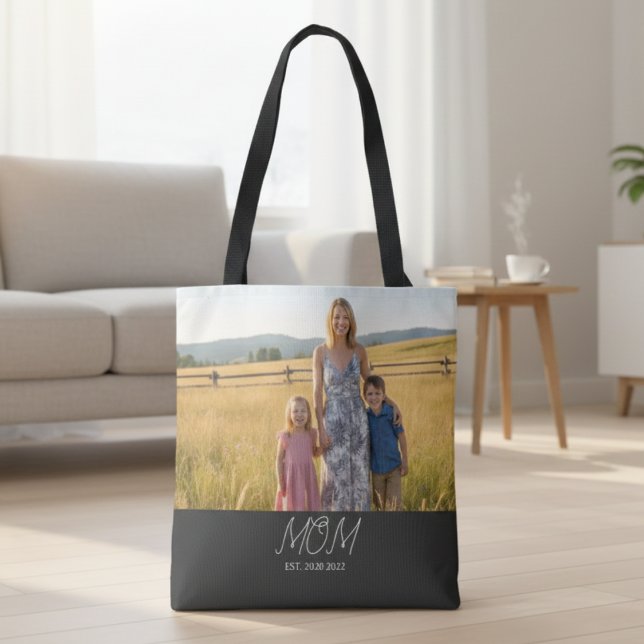 Sac fourre-tout photo noir avec écriture de maman (Créateur téléchargé)