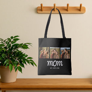 Sac fourre-tout photo noir avec écriture de maman
