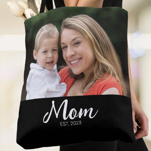 Sac fourre-tout photo noir avec écriture de maman