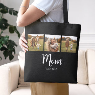 Sac fourre-tout photo noir avec texte « Mom Establ