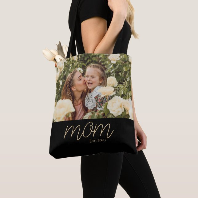 Sac fourre-tout photo noir écriture maman (De près)