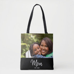 Sac fourre-tout photo noir écriture maman établie