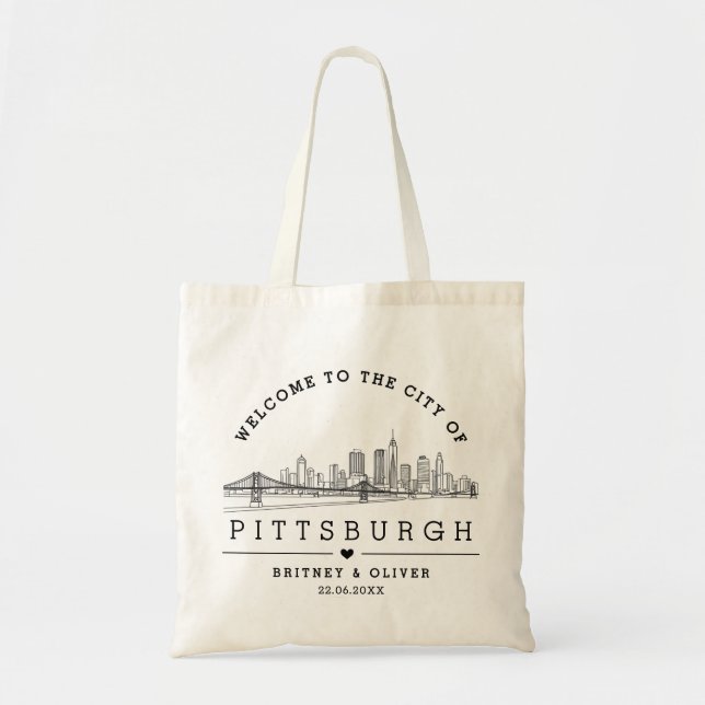 Sac fourre-tout Pittsburgh Skyline - Mariage perso (Devant)