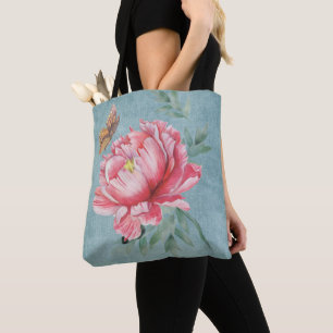 Sac fourre-tout Pivoine rose et papillon