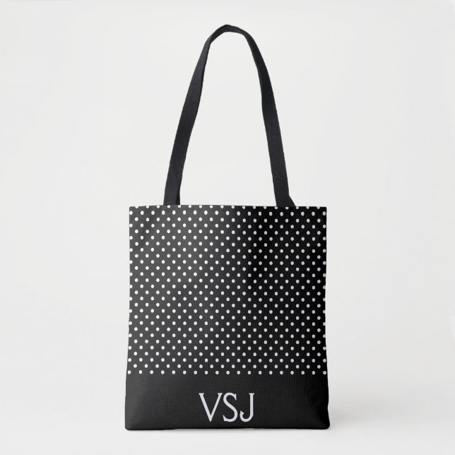 Sac fourre-tout Polka noir et blanc personnalisé (Devant)