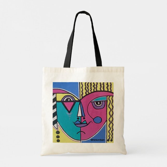 Sac fourre-tout portrait abstrait multicolore (Dos)