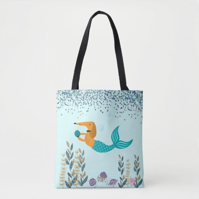 Sac fourre-tout queue de sirène turquoise teckel (Devant)