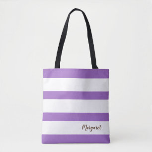 Sac fourre-tout rayé blanc et violet personnalisé