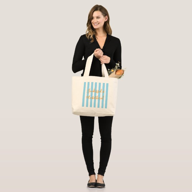 Sac fourre-tout rayé bleu clair Sunkissed & Unboth (Devant (modèle))