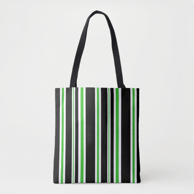 Sac fourre-tout rayé noir, blanc et vert | Sac Hal (Devant)