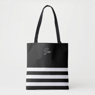 Sac fourre-tout rayé noir et blanc moderne
