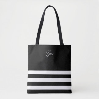 Sac fourre-tout rayé noir et blanc moderne