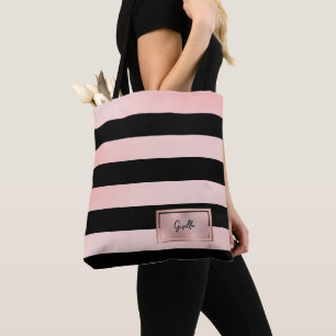 Sac fourre-tout rayé or rose chic