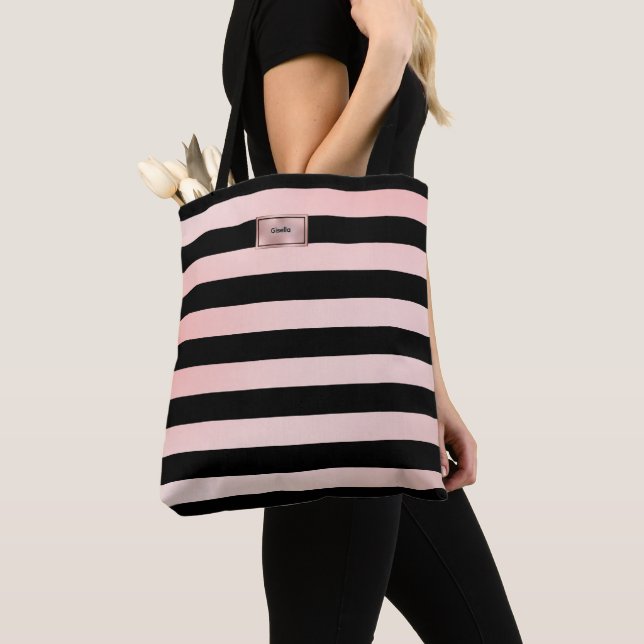 Sac fourre-tout rayé or rose chic (De près)