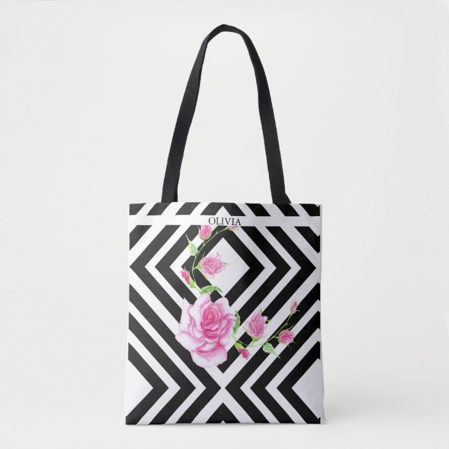 Sac fourre-tout rayé stylé | Rose rose (Devant)
