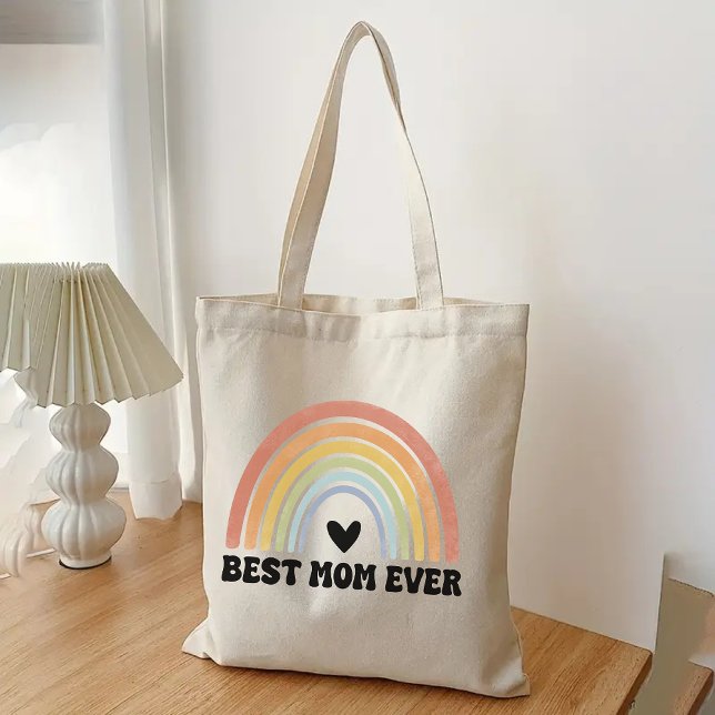Sac fourre-tout Retro Rainbow Meilleure Maman, Fêt (best mom ever tote, rainbow tote bag, retro tote bag, mothers day gift, birthday gift for mom)