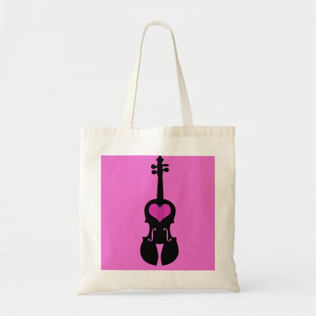 Sac fourre-tout rose à violon de coeur (Devant)