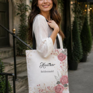 Sac fourre-tout rose floral pour demoiselle d'honn