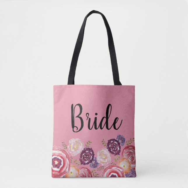 Sac fourre-tout rose Motif de fleurs de mariée (Devant)