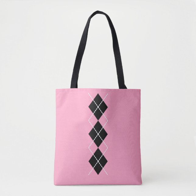 Sac fourre-tout rose noir argyle  (Devant)